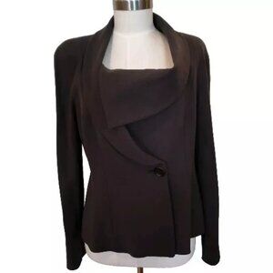 Size 12 Womens ARMANI COLLEZIONI Brown Wool Crepe Blazer Unique Neckline